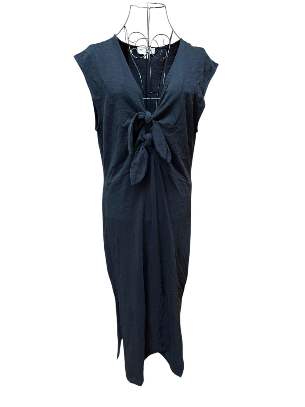 Nation LA Sleeveless Black Cotton Double Tie-Front Midi Dress